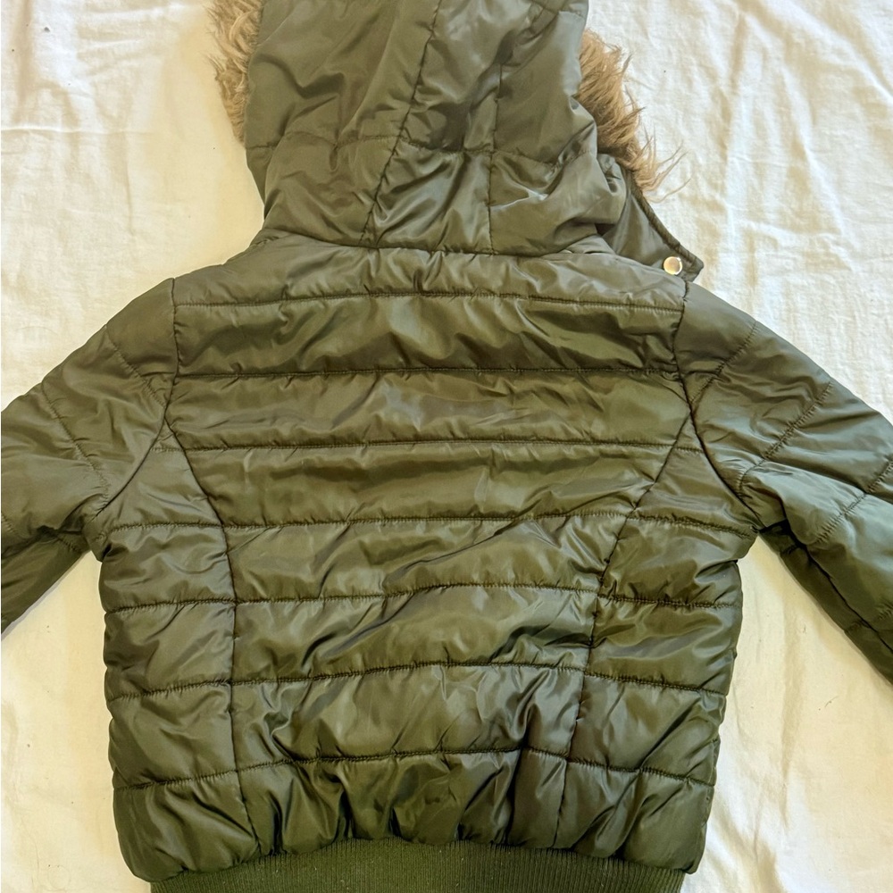 J2 Army Green Puffer Jacket XS Faux Fur Hood Bomber Style Winter Coat Y2K 90s - Picture 8 of 14